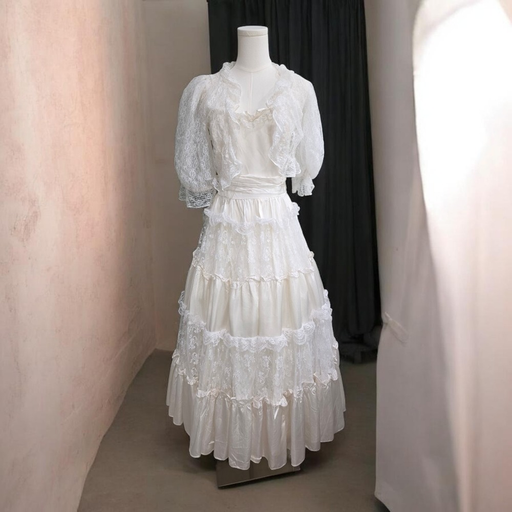 Vtg GUNNE SAX Dress BY JESSICA MCCLINTOCK Gown, Lace, Tiers, Romantic, PRAIRIE - Picture 2 of 16